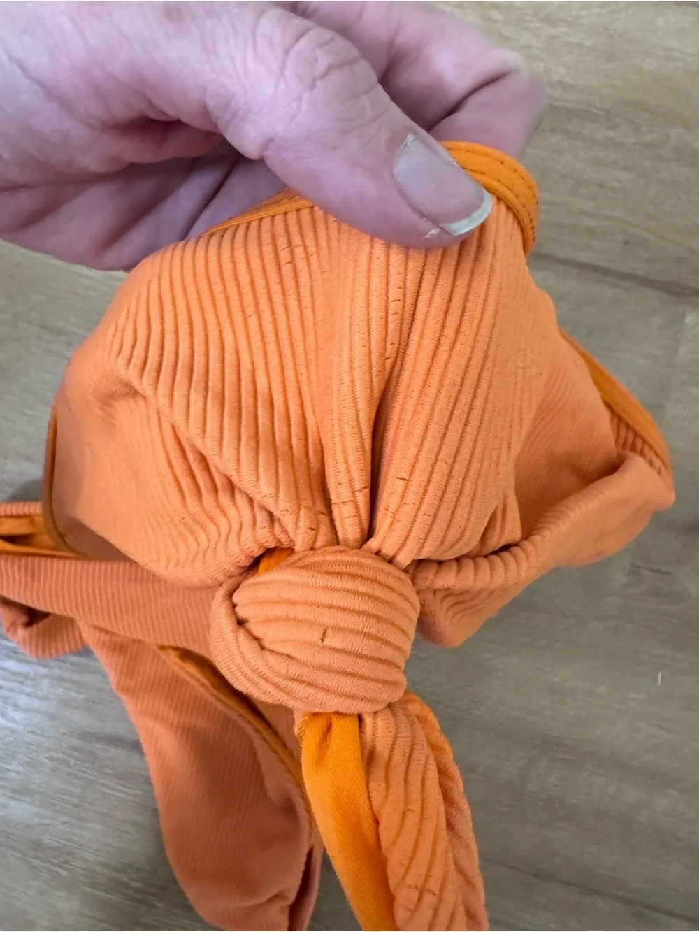 Frankie’s Orange Ribbed Knot Front Bikini Top & Bottom Set - Women Swim